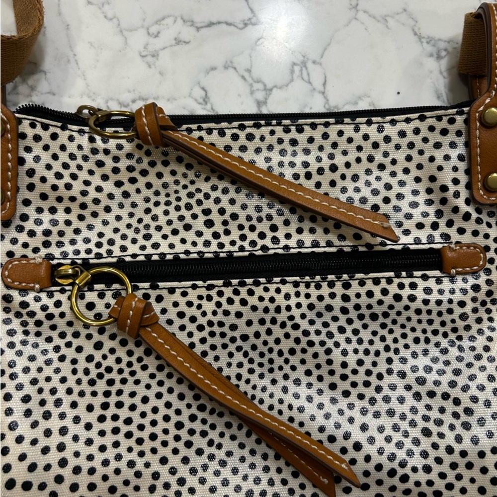 Fossil Key Per Polkadot Coated Canvas PVC Crossbody Bag Purse - Picture 5 of 12